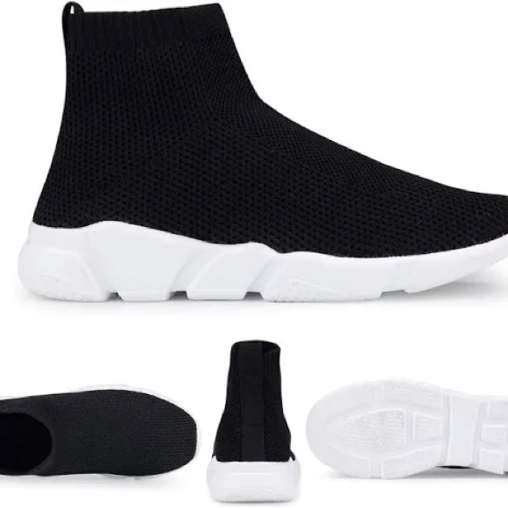 Black Knit High-Top Sneakers
